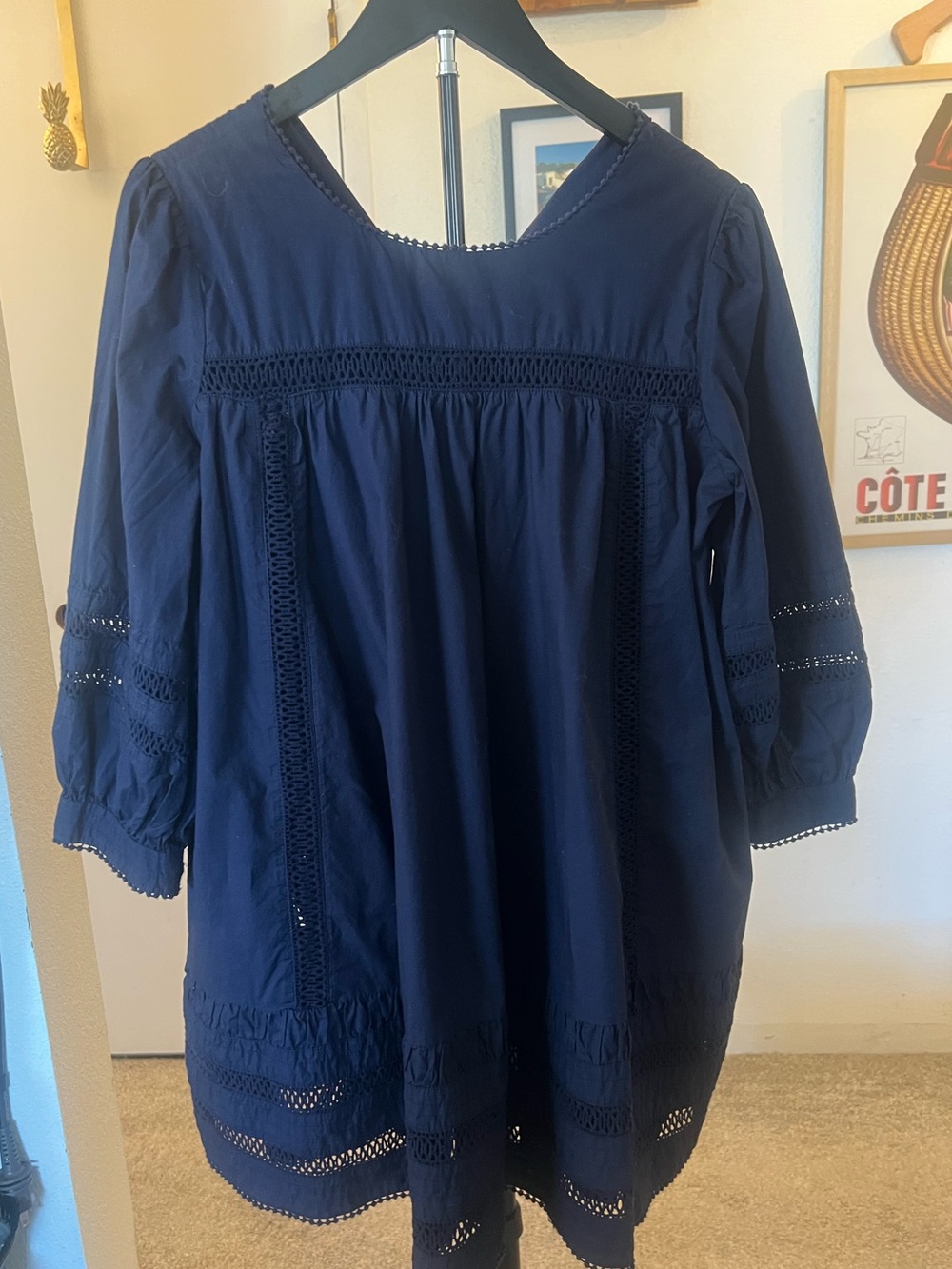 Navy Aritzia Sunday Best dress with eyelet/lace trim size da